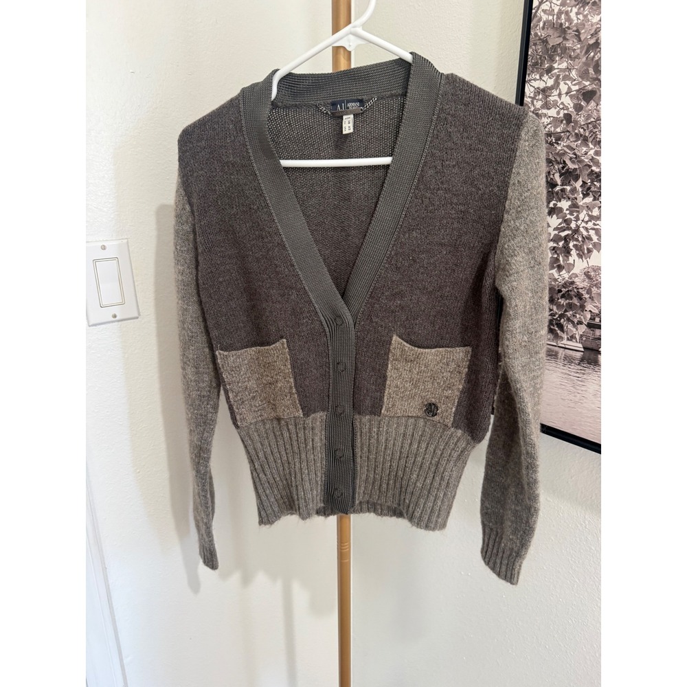 Armani Jeans Grey Mohair Wool Blend Colorblock V-Neck Cardigan Sweater XS